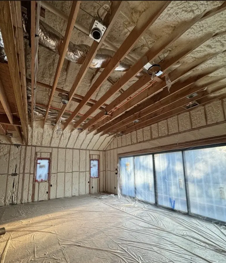 Interior walls and ceiling insulated with spray foam during new construction in Washougal